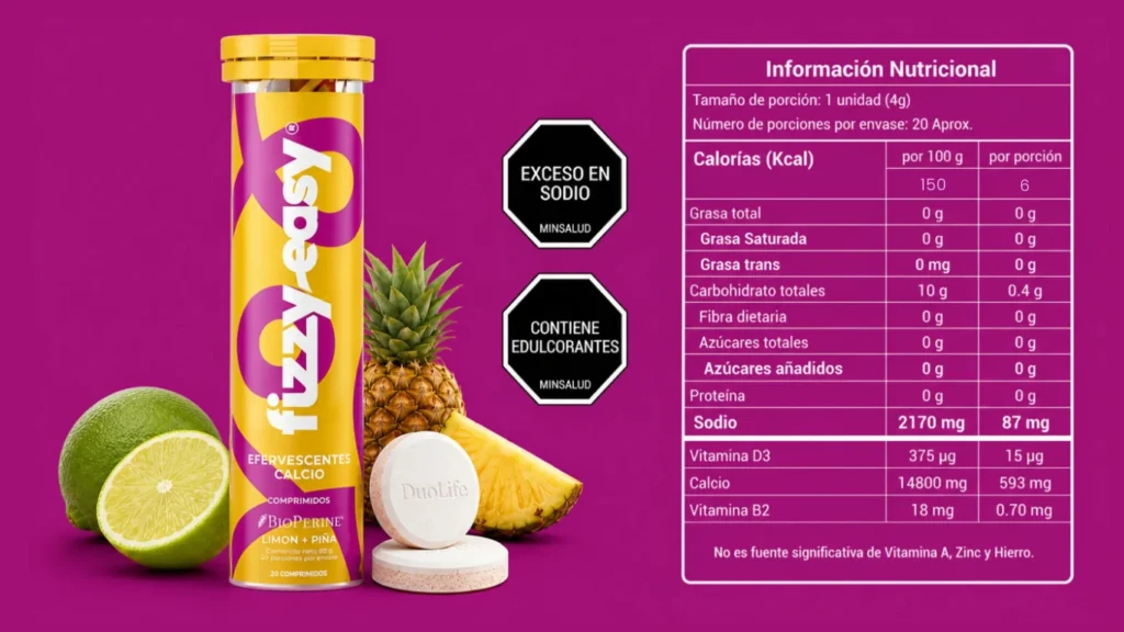 Información nutricional Efervescentes de calcio Fizzy Easy