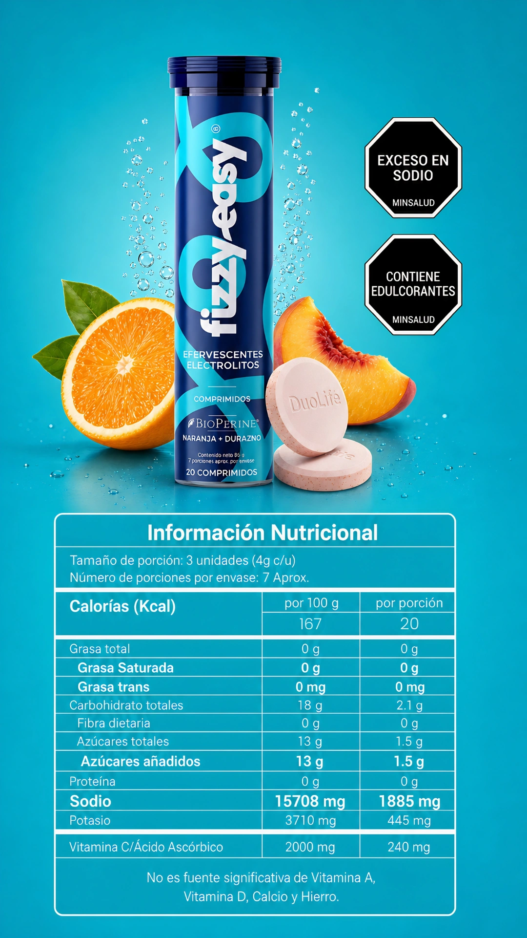 Información nutricional Efervescentes de electrolitos Fizzy Easy