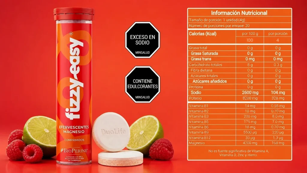 Información nutricional Efervescentes de magnesio Fizzy Easy