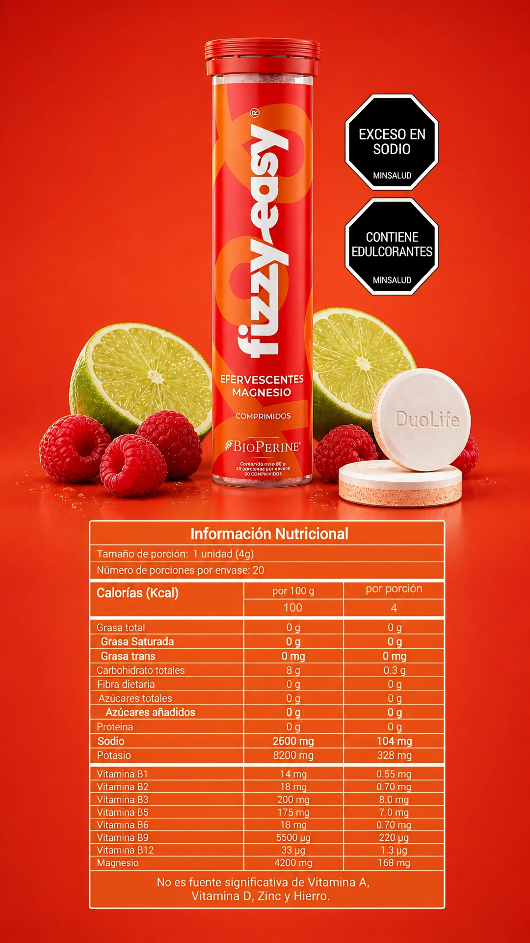 Información nutricional Efervescentes de magnesio Fizzy Easy